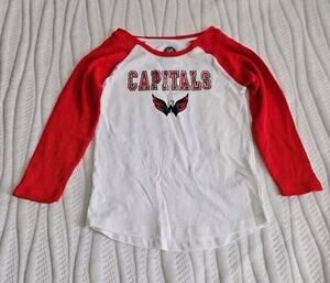 NHL Washington Capitals Girl Unisex Long Sleeve T Shirt Medium 7/8 White Red